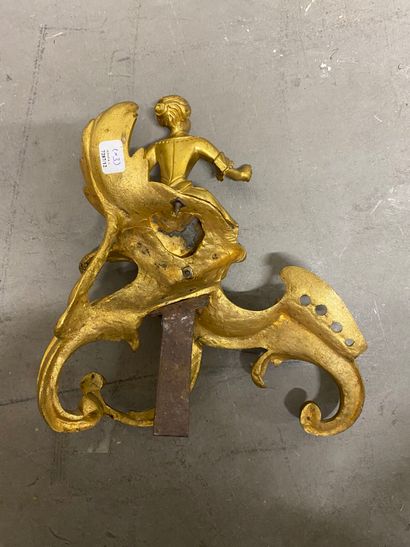 Pair of gilded bronze andirons, chiseled...