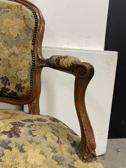 Pair of armchairs in molded and carved wood,...