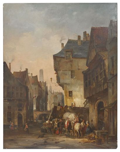 Jean-Michel RUYTEN (1813-1881). 
Market scene....