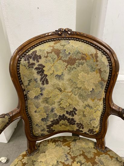 Pair of armchairs in molded and carved wood,...