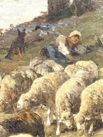 Charles JACQUE (1813-1894). 
Shepherdess...