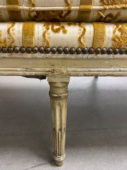 Painted and gilded beech sofa, with a flat...