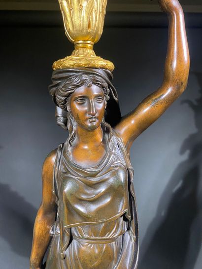 Pair of large patinated bronze and gilt bronze...