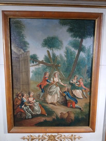 Painted and gilded wood trumeau made from...
