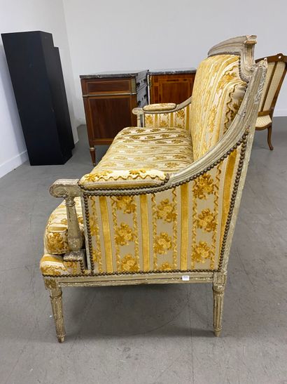 Painted and gilded beech sofa, with a flat...