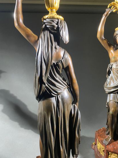 Pair of large patinated bronze and gilt bronze...