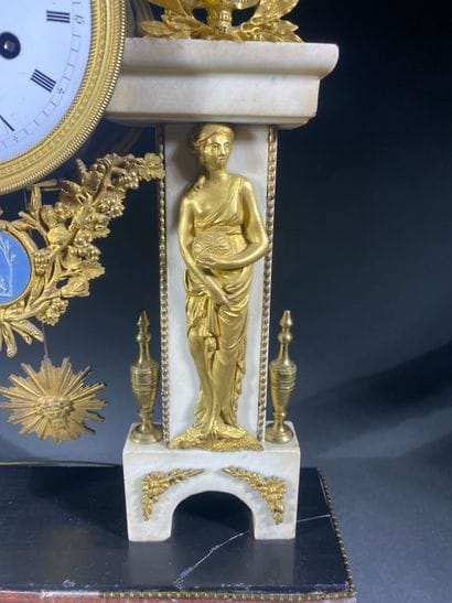 Portico clock in white and black marble with...