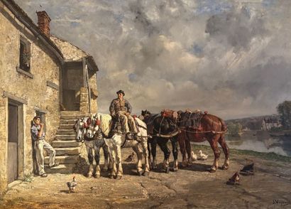 Jules-Jacques VEYRASSAT (1828-1893). 
Horses...