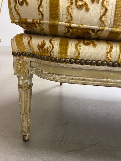 Painted and gilded beech sofa, with a flat...