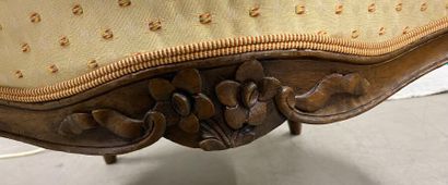 Pair of bergères in natural wood, molded...