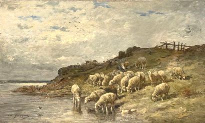 Charles JACQUE (1813-1894). 
Shepherdess...