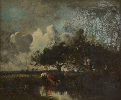 Jules-Louis DUPRÉ (1811-1889) 
Cows drinking...
