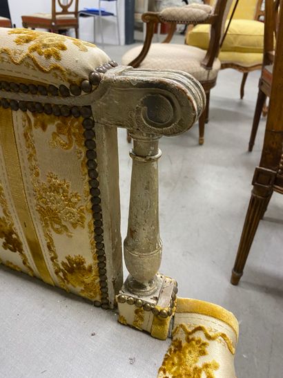 Painted and gilded beech sofa, with a flat...