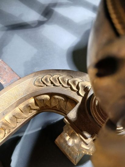 Pair of gilt bronze andirons with vases,...