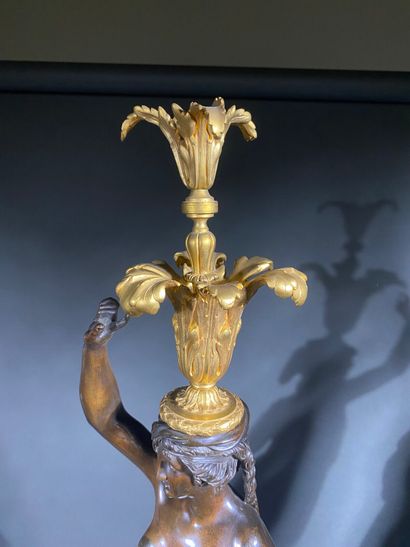 Pair of large patinated bronze and gilt bronze...