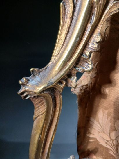 Pair of gilded bronze andirons, chiseled...