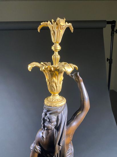 Pair of large patinated bronze and gilt bronze...