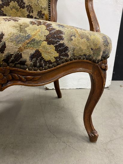 Pair of armchairs in molded and carved wood,...