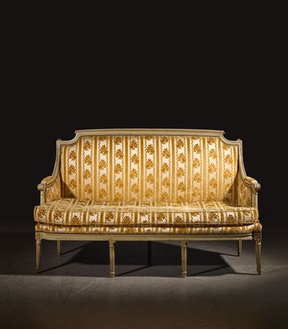 Painted and gilded beech sofa, with a flat...
