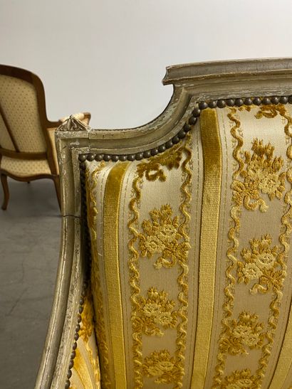 Painted and gilded beech sofa, with a flat...