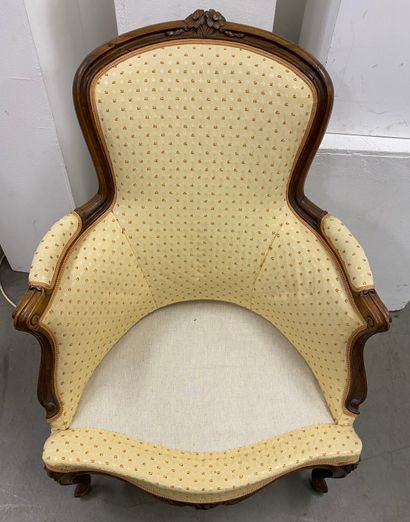 Pair of bergères in natural wood, molded...