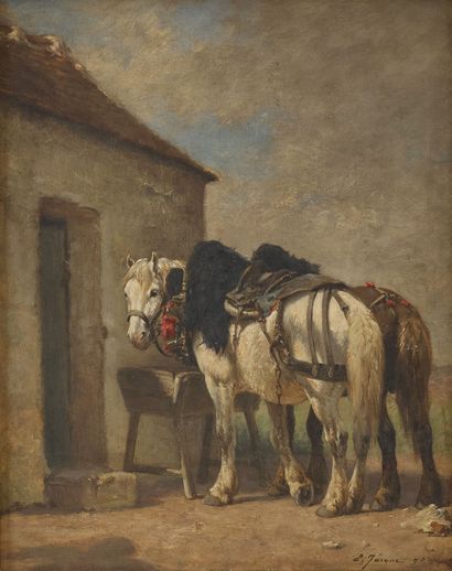 Émile JACQUE (1848-1912). 
Horses at rest....