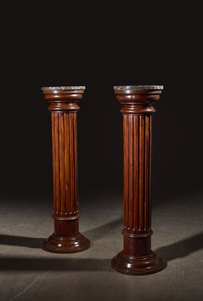 Pair of molded oak or walnut columns with...