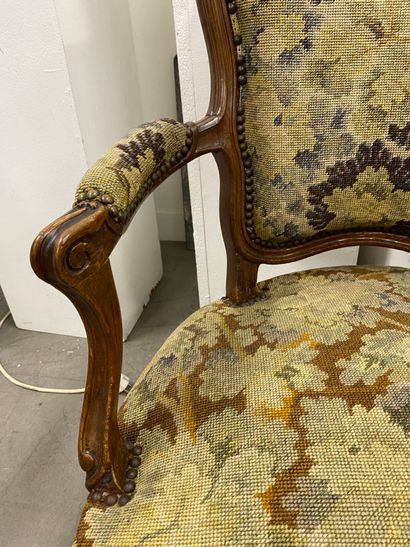 Pair of armchairs in molded and carved wood,...