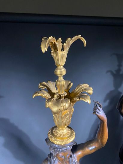 Pair of large patinated bronze and gilt bronze...