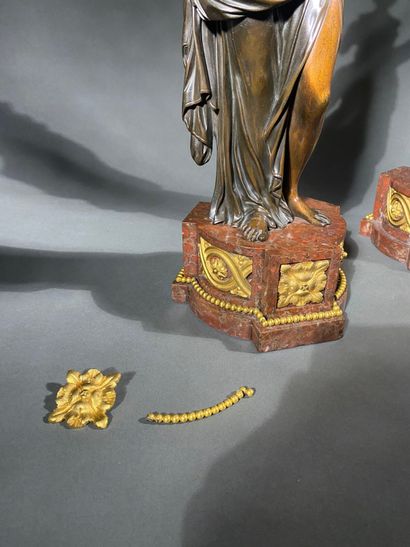 Pair of large patinated bronze and gilt bronze...