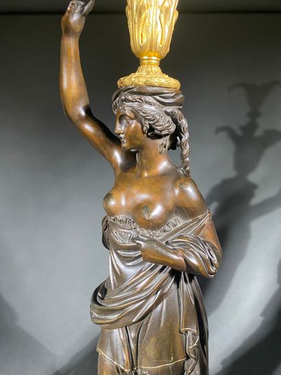 Pair of large patinated bronze and gilt bronze...
