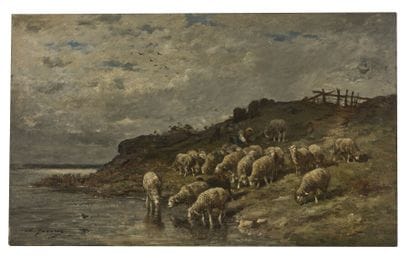Charles JACQUE (1813-1894). 
Shepherdess...