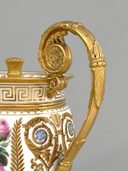 SÈVRES. 
Brachard covered porcelain teapot...