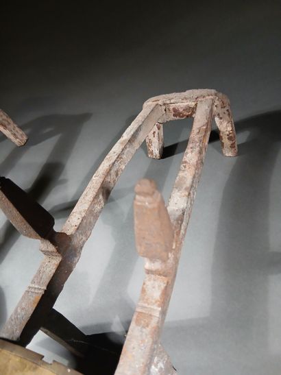 Pair of gilt bronze andirons with vases,...