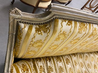 Painted and gilded beech sofa, with a flat...