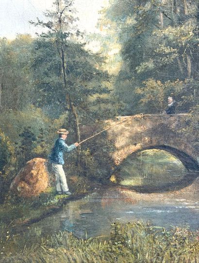 19th century school
Fisherman near a bridge
Oil...