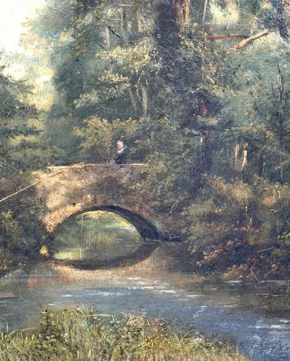 19th century school
Fisherman near a bridge
Oil...