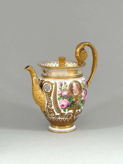 SÈVRES. 
Brachard covered porcelain teapot...
