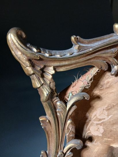 Pair of gilded bronze andirons, chiseled...