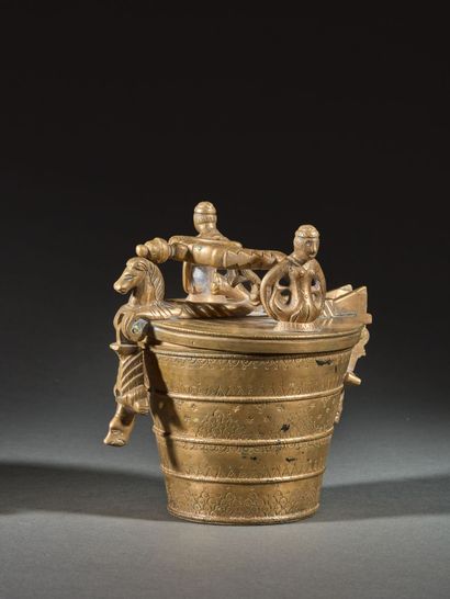 Large sixteen-mark bronze weight stack, the...