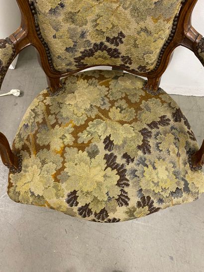 Pair of armchairs in molded and carved wood,...