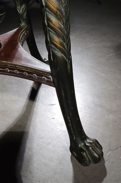 Circular tea table in mahogany, pewter inlay...