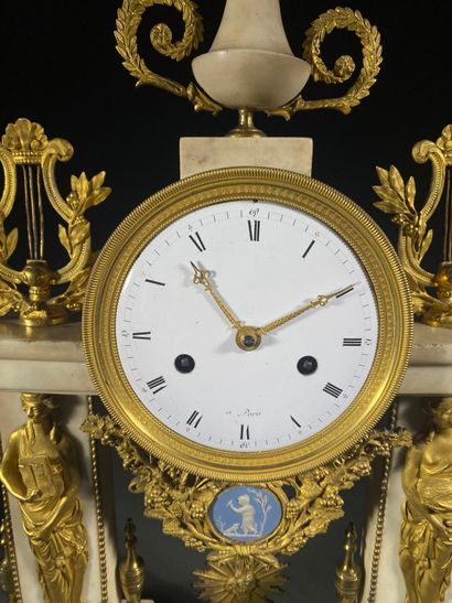 Portico clock in white and black marble with...
