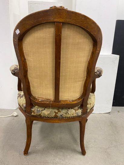 Pair of armchairs in molded and carved wood,...