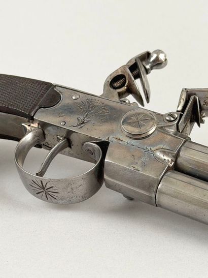 Paire de pistolets double à silex. 
Canons...