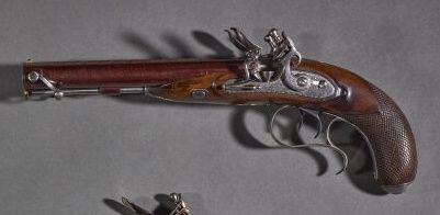 Long pistolet double à silex britannique....