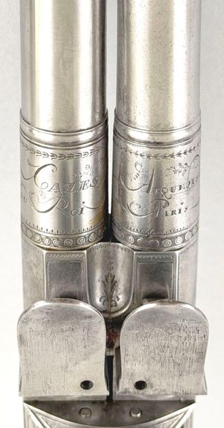 Important pistolet double à silex, aux armes...