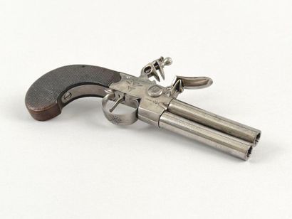 Paire de pistolets double à silex. 
Canons...