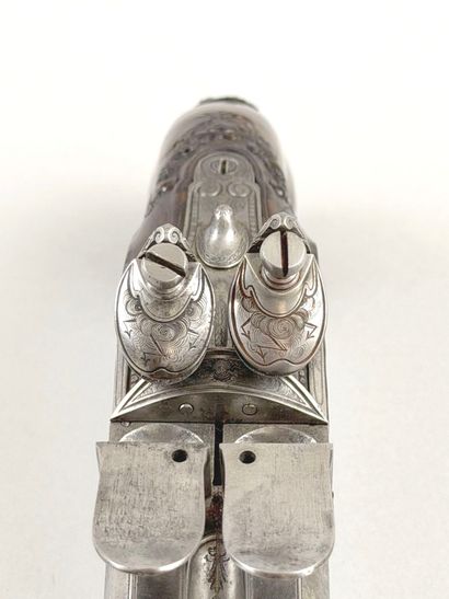 Important pistolet double à silex, aux armes...