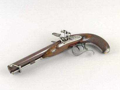 Long pistolet double à silex britannique....